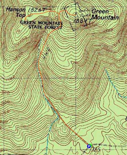 Topographic map of Green Mountain, Hanson Top