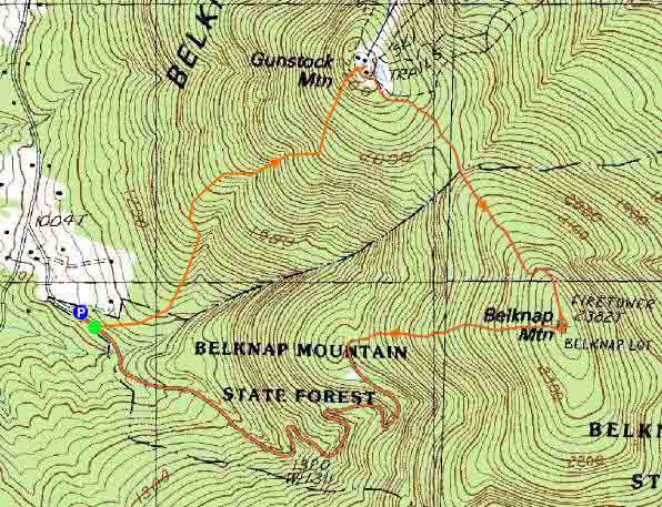 Topographic map of Gunstock Mountain, Belknap Mountain