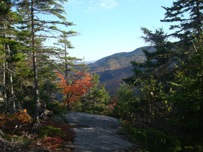 Looking down the UNH Trail near the summit of Hedgehog Mountain