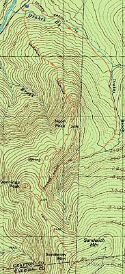 Topographic map of Noon Peak, Jennings Peak, Sandwich Mountain - Click to enlarge