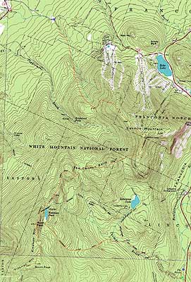 Topographic map of Kinsman Mountain (North Peak), Kinsman Mountain (South Peak), Northeast Cannonball, Cannon Mountain, Mittersill Peak - Click to enlarge