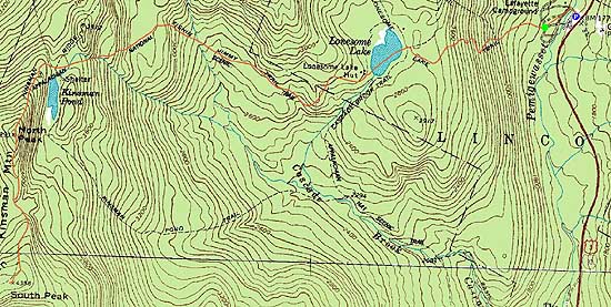 Topographic map of Kinsman Mountain (North Peak), Kinsman Mountain (South Peak) - Click to enlarge