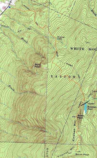 Topographic map of Kinsman Mountain (North Peak), Kinsman Mountain (South Peak) - Click to enlarge
