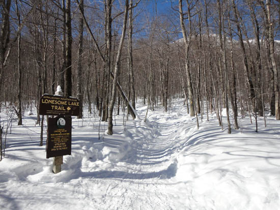 The Lonesome Lake Trail trailhead in the Lafayette Place campground