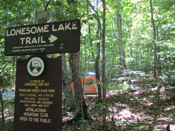 The Lonesome Lake Trail trailhead in the Lafayette Place campground