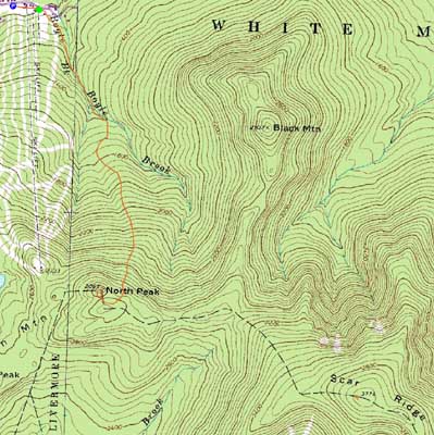 Topographic map of Loon Mountain (North Peak), Scar Ridge - Click to enlarge