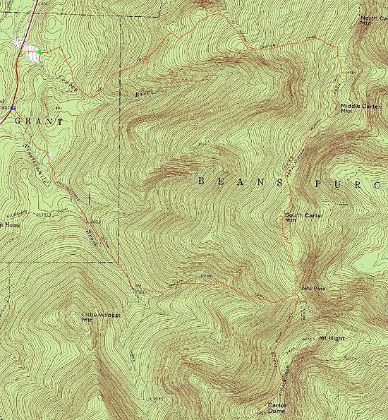 Topographic map of Middle Carter Mountain, South Carter Mountain, Carter Dome - Click to enlarge