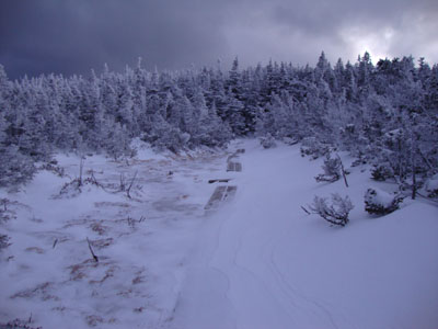 Looking up the Carter Moriah Trail between North and Middle Carter