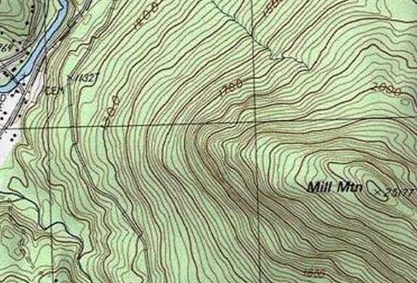 Topographic map of Mill Mountain