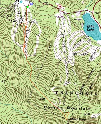 Topographic map of Mittersill Peak, Cannon Mountain