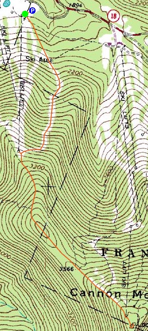 Topographic map of Mittersill Peak, Cannon Mountain