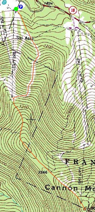 Topographic map of Mittersill Peak, Cannon Mountain