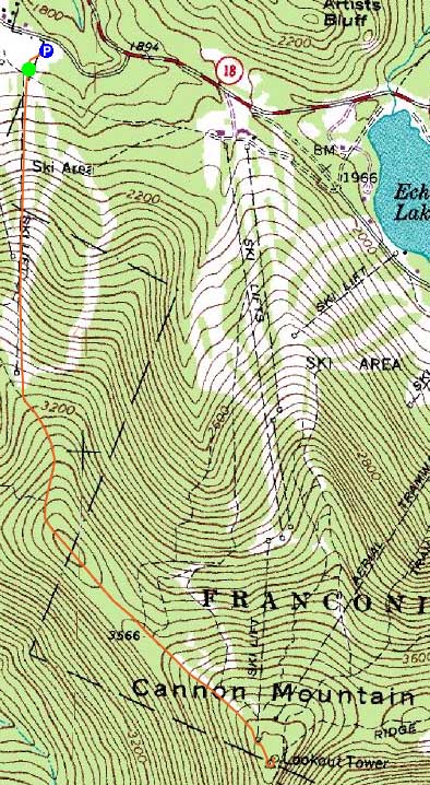 Topographic map of Mittersill Peak, Cannon Mountain