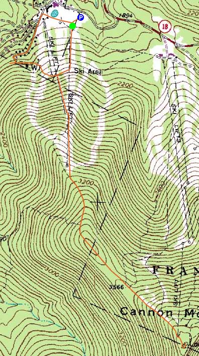 Topographic map of Mittersill Peak, Cannon Mountain