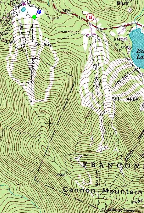 Topographic map of Mittersill Peak, Cannon Mountain