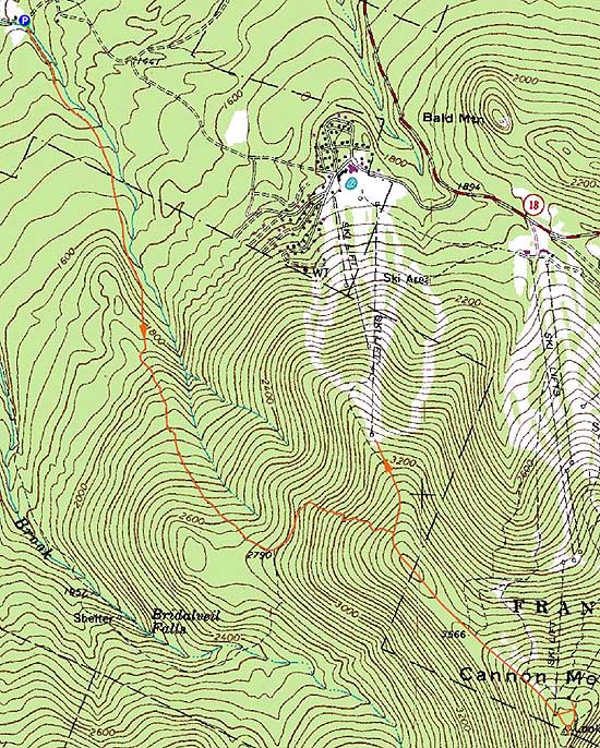 Topographic map of Mittersill Peak, Cannon Mountain