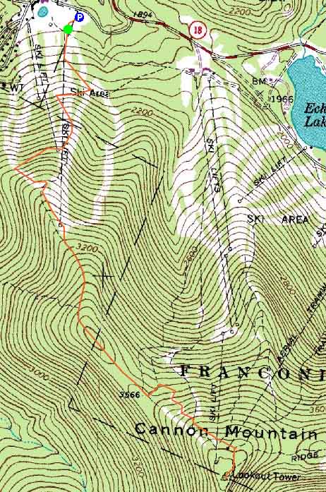 Topographic map of Mittersill Peak, Cannon Mountain