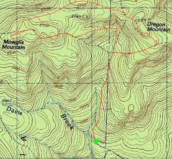Topographic map of Mowglis Mountain, Oregon Mountain