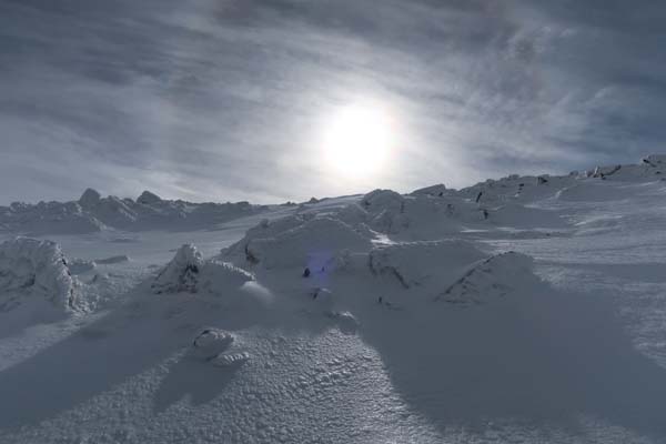 Ascending a snowfield on the way to Mt. Adams