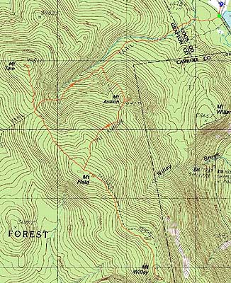 Topographic map of Mt. Avalon, Mt. Field, Mt. Willey, Mt. Tom - Click to enlarge