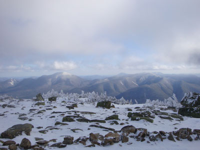 Mt. Carrigain and Mt. Hancock as seen from the Mt. Bond summit - Click to enlarge