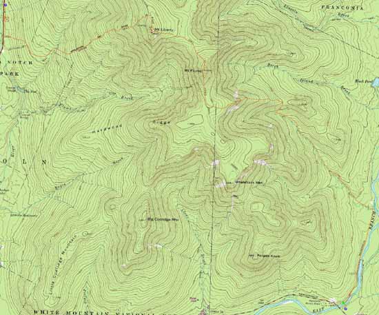 Topographic map of Mt. Flume, Mt. Liberty - Click to enlarge
