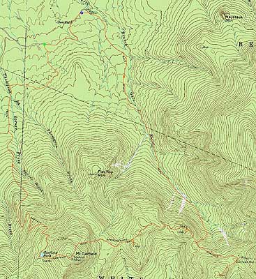 Topographic map of Mt. Garfield, Garfield Ridge (West Peak), Garfield Ridge (East Peak), Galehead Mountain - Click to enlarge
