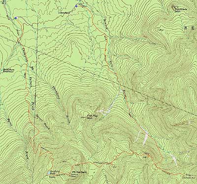 Topographic map of Mt. Garfield, Garfield Ridge (West Peak), Garfield Ridge (East Peak) - Click to enlarge