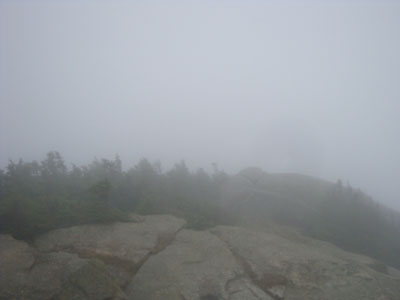 Looking into the fog from the Mt. Garfield summit - Click to enlarge