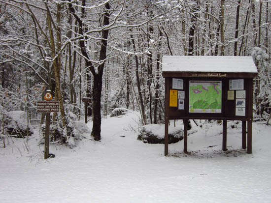 The North Twin Trail trailhead at the end of Haystack Road