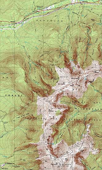 Topographic map of Mt. Jefferson, Mt. Adams, Mt. Madison - Click to enlarge
