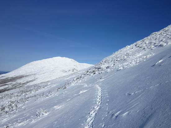 Cutting across snowfields below Gulfside on the way to Mt. Jefferson