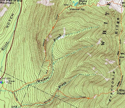 Topographic map of Mt. Lafayette, Mt. Truman, Mt. Lincoln, Little Haystack Mountain - Click to enlarge