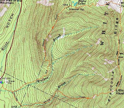 Topographic map of Mt. Lafayette, Mt. Truman, Mt. Lincoln, Little Haystack Mountain - Click to enlarge