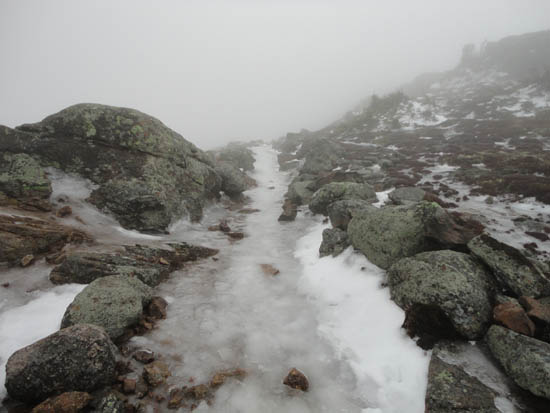 The icy Franconia Ridge Trail on the way to Mt. Lincoln