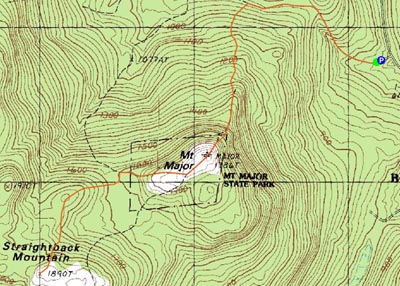 Topographic map of Mt. Major, Straightback Mountain - Click to enlarge
