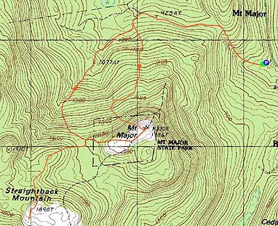 Topographic map of Mt. Major, Straightback Mountain - Click to enlarge