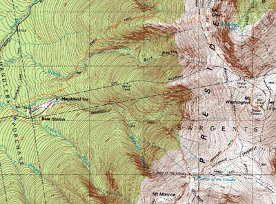 Topographic map of Mt. Monroe, Mt. Washington, Mt. Reagan - Click to enlarge