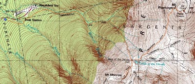 Topographic map of Mt. Monroe, Mt. Washington - Click to enlarge