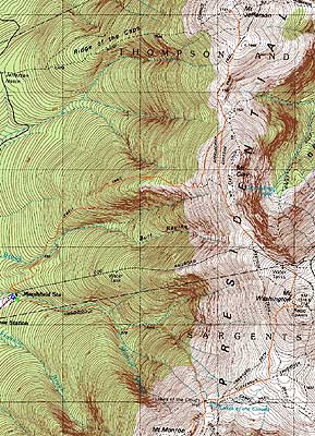 Topographic map of Mt. Monroe, Mt. Washington, Mt. Jefferson - Click to enlarge