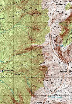 Topographic map of Mt. Monroe, Mt. Washington, Mt. Jefferson - Click to enlarge