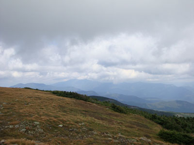 Looking at the Kinsmans and Franconias from near the summit of Mt. Moosilauke - Click to enlarge