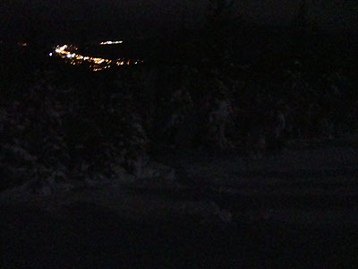 Descending the moonlit Carter Moriah Trail with Gorham in the background