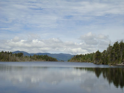 Looking northwest across Norcross Pond at the Bonds-Twins range