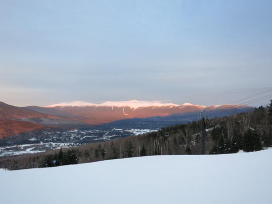 Looking down one of the ski trails as the light just hits Mt. Washington
