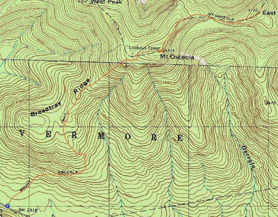 Topographic map of Mt. Osceola, Mt. Osceola (East Peak) - Click to enlarge