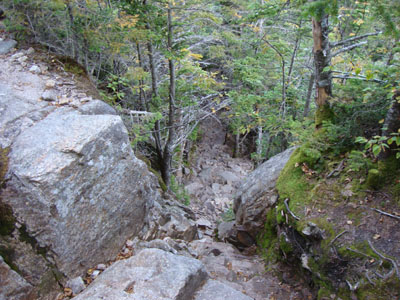 Looking down the chimney between the east and main peak