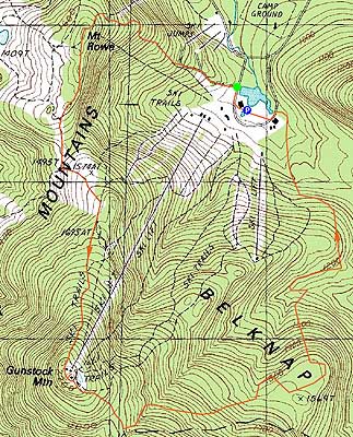 Topographic map of Mt. Rowe, Gunstock Mountain - Click to enlarge