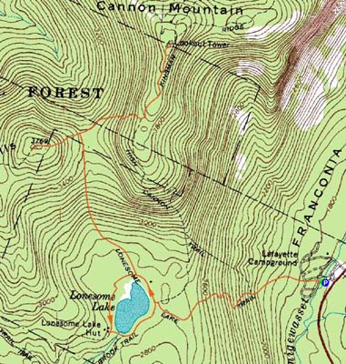 Topographic map of Northeast Cannon Ball, Cannon Mountain - Click to enlarge