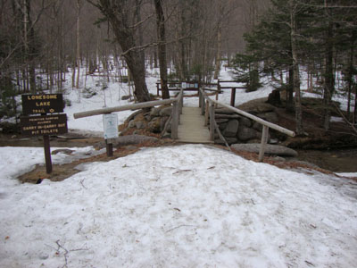 The Lonesome Lake Trail trailhead at the Lafayette Campground hiker parking lot